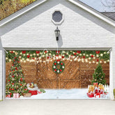 Aperturee - Aperturee Snowy Barn Door Christmas Tree Garage Door Banner